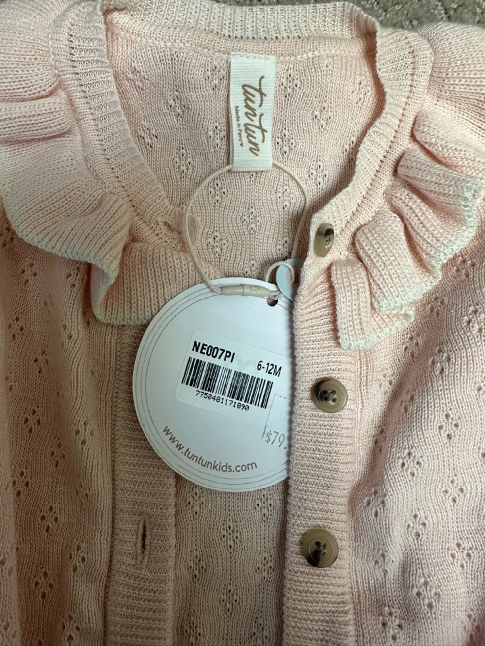 Tun Tun Kids Pink Ruffle Collar Knit Cardigan for Kids - Picture 2 of 2